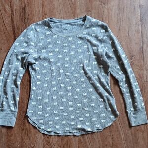 Gray Long Sleeve Shirt with White Pattern